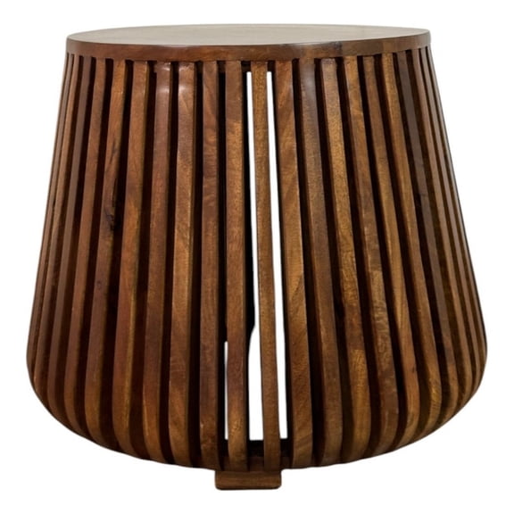 Carolina Cascade 24"x21" Slatted Bell Shaped Side Table in Chestnut
