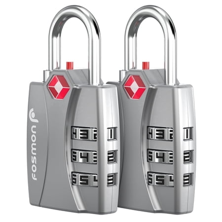 Fosmon 2-pack TSA Approved Luggage Lock with Open Alert Indicator, 3 Digit Combination Suitcase Lock Zinc Alloy for Travel Bag, Suit Case, Lockers, Gym, Bike Locks, Silver