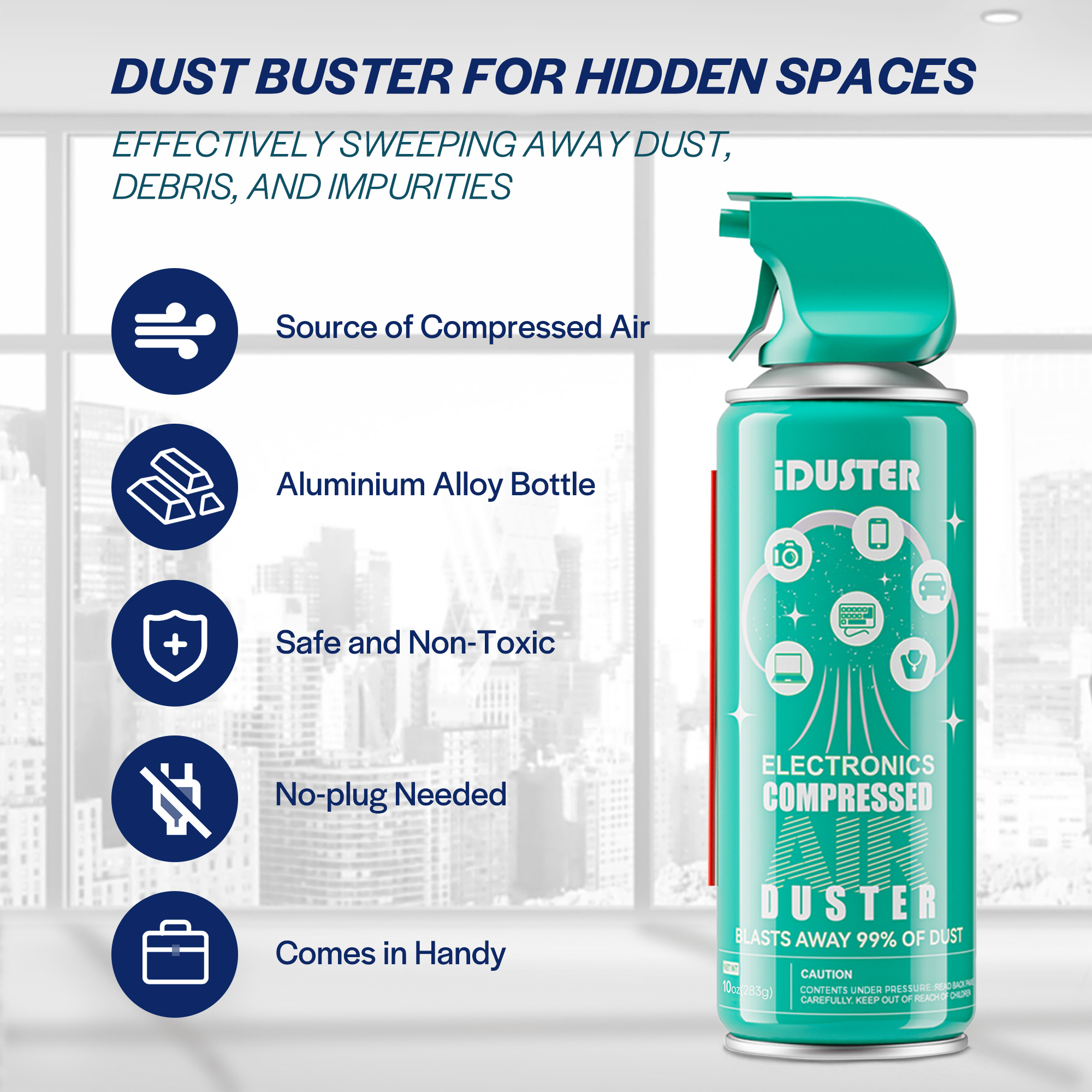 iDuster Compressed Air Spray, Canned Air for Keyboard Cleaning, Air Duster Effective for Removing Dust, Hair, Crumbs, and Debris from Laptops, Jewelry,  10oz-3can