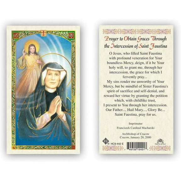 Saint St. Faustina Laminated Prayer Cards - Pack of 25