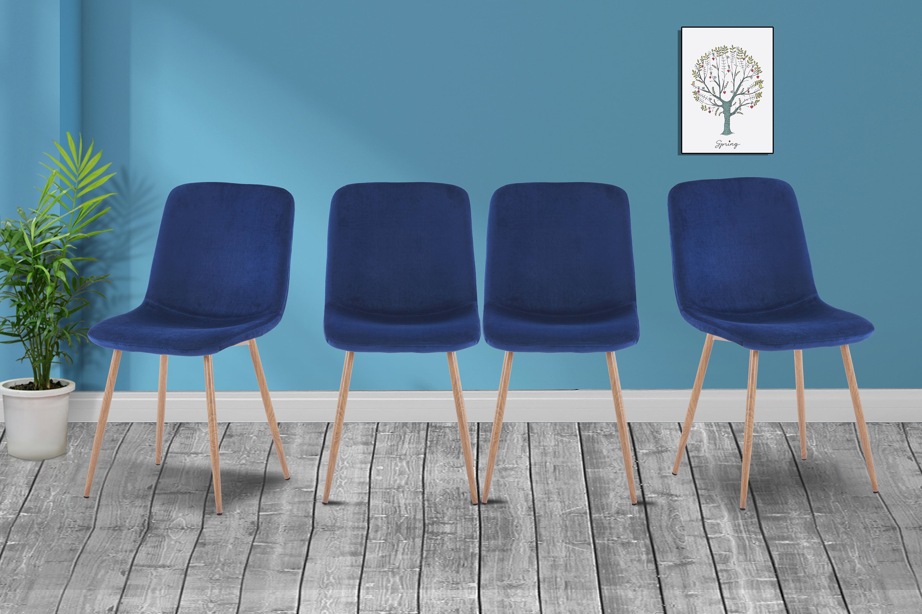 MidCentury Side Chairs Set of 4 Dining Chairs Fabric Cushion Kitchen