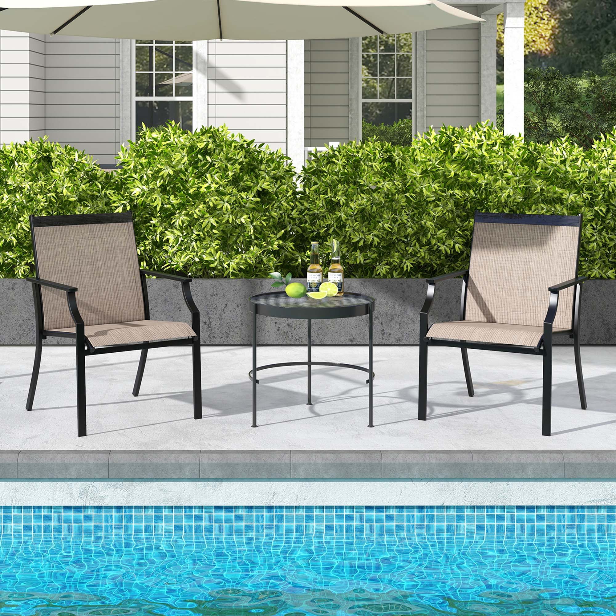Costway 2 Piece Patio Dining Chairs Large Outdoor Chairs with Breathable Seat & Metal Frame Coffee