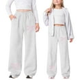 thumbnail image 2 of Krdevn Girls Casual Sweatpants with Bow Print, Baggy Fit Straight Leg Athletic Pants Lightweight with Drawstring and Pockets,13-14 Years, 2 of 9