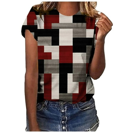 

Womens Blouses And Tops Dressy Fashion Women Casual Printing Pullover Short Sleeve T-Shirt Tops Blouse Round-Neck Womens Blouses And Tops Dressy Red XL