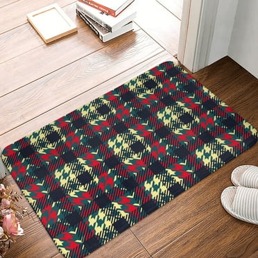 DouZhe Doormat Non-Slip Washable Floor Mat, Indoor Area Rug Vintage Houndstooth Plaid Pattern Carpet, 24x16 inches