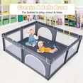 thumbnail image 2 of Gymax Extra Large Baby Playpen Safety Baby Play Yard w/ 50 Ocean Balls & 4 Handles Dark Grey, 2 of 9