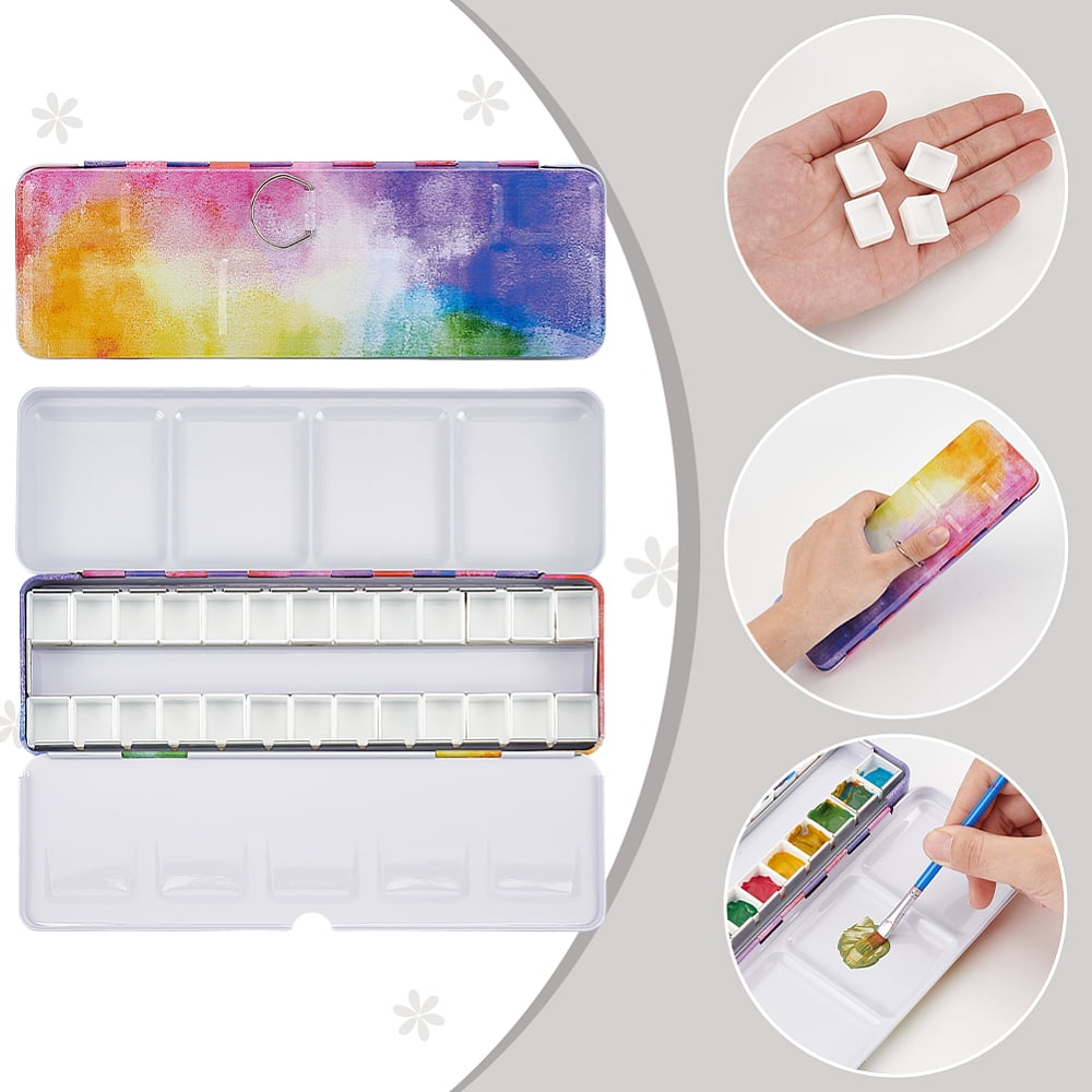 1Set Iron Watercolor Paints Tins Box with Plastic Empty Watercolor Paint Pans Colorful 223x74x26mm