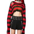thumbnail image 2 of ITFABS Hollow Knit Sweater, Stripe Pattern Long Sleeve Round Neck Pullover, 2 of 9