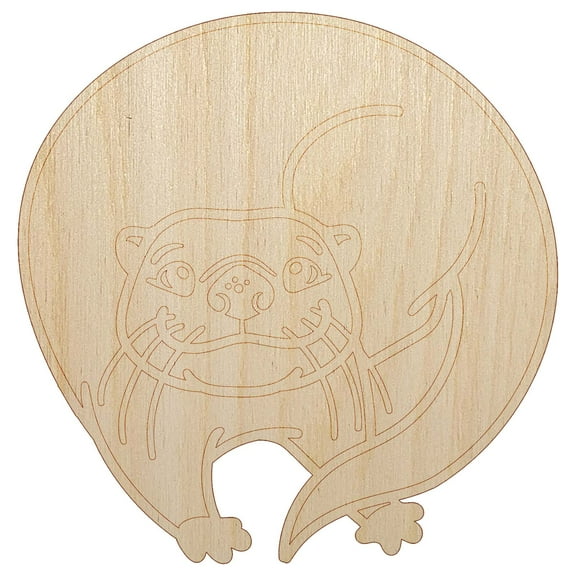 Mischievous River Otter Wood Shape Unfinished Piece Cutout Craft DIY Projects - 4.70 Inch Size - 1/8 Inch Thick
