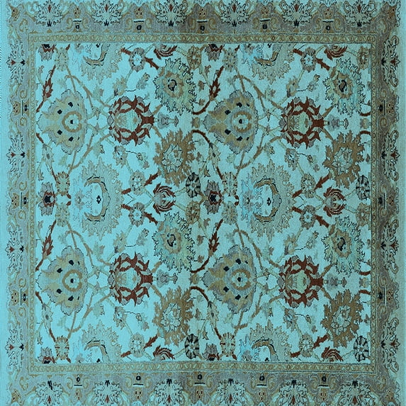 Ahgly Company Indoor Square Oriental Light Blue Industrial Area Rugs, 6' Square