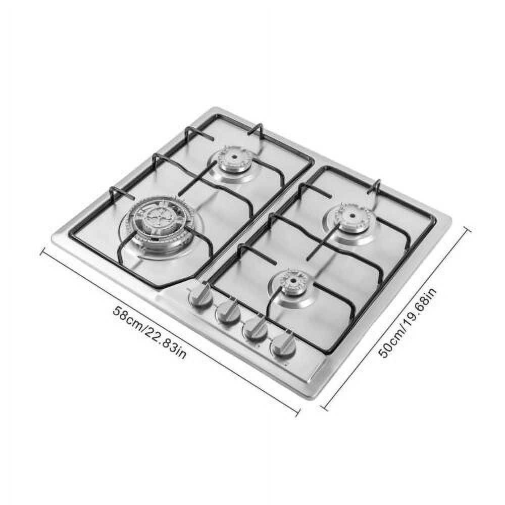 Stainless Steel Gas Stove Silver 4-Burner Built in Gas CookTop NG/LPG Cooktop