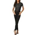 thumbnail image 2 of INSPIRE CHIC Women's Denim Jacket Short Sleeve Collared Button Up Jean Shirt Tops M Black, 2 of 5