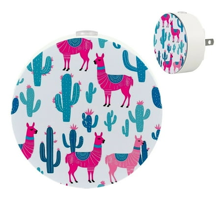 

LED Night Lights Plug into Wall 2-Pack 0.5W Plug in Night Light Dusk to Dawn White Bright Nightlight for Bedroom Bathroom Hallway Kitchen Cactus Alpaca Llama Cartoon