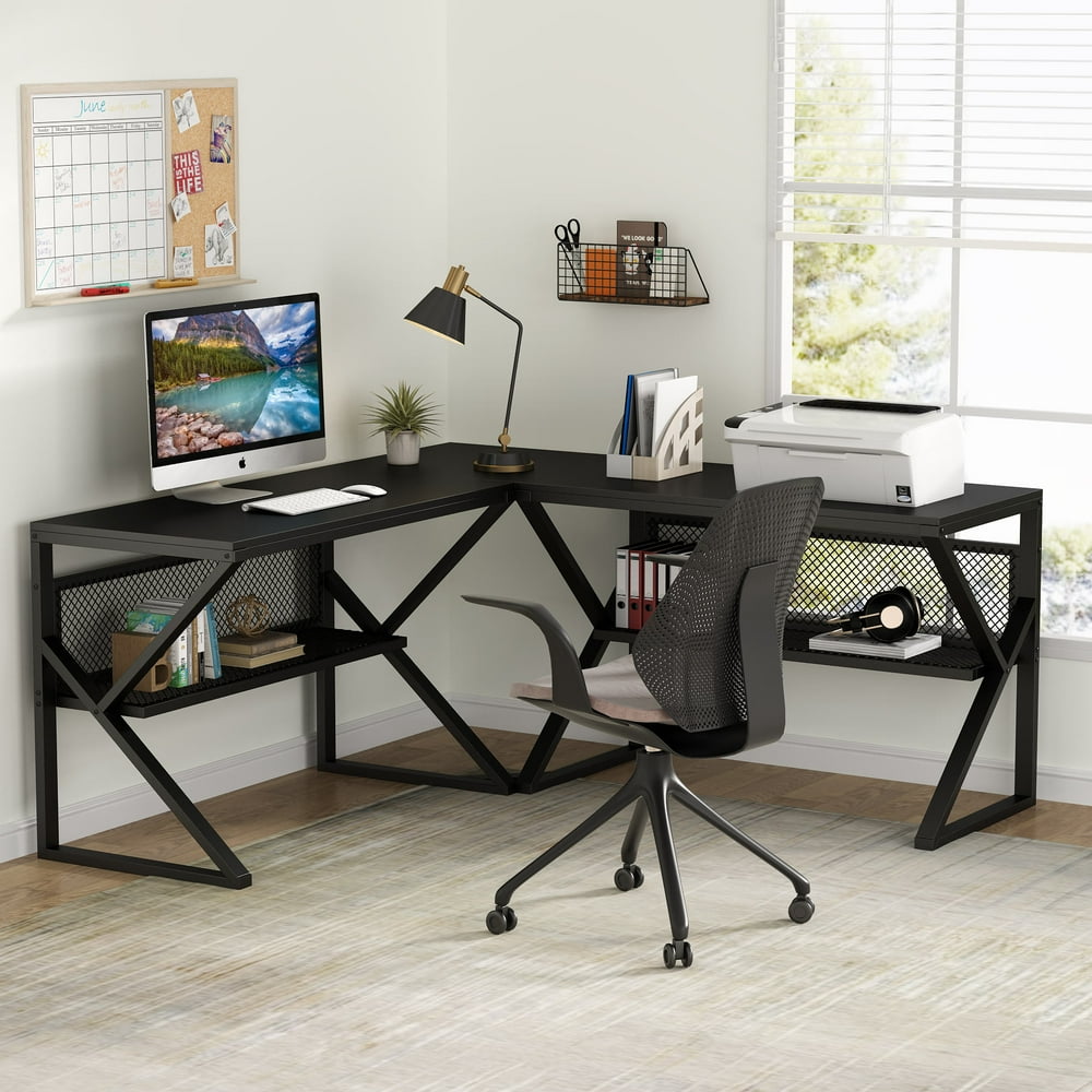Tribesigns Reversible LShaped Desk with Bookshelf, Corner Computer