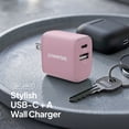thumbnail image 2 of Powertek 20W USB-C PD + 18W USB-A Dual Port Wall Charger, Two-Tone Pastel, Pink, 2 of 6