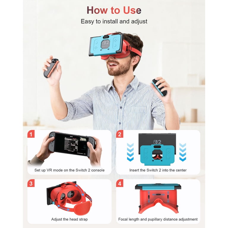 VR Headset with Adjustable HD Lenses, Virtual Reality Glasses