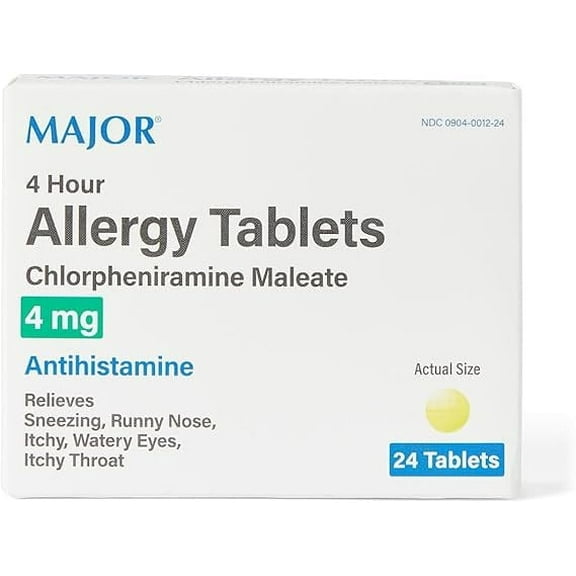 Major Pharmaceuticals Allergy 4 Hour Chlorpheniramine 4mg Tablets, 24 Count