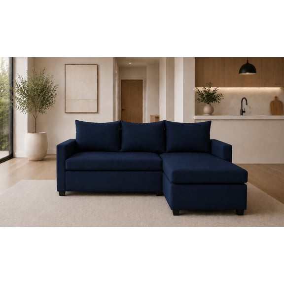 Sala Esquinera Modular El Bazar Store Vancouver Azul Marino 175x130 cm Sofa Lado derecho ó izquierdo Económica, Tela Lino