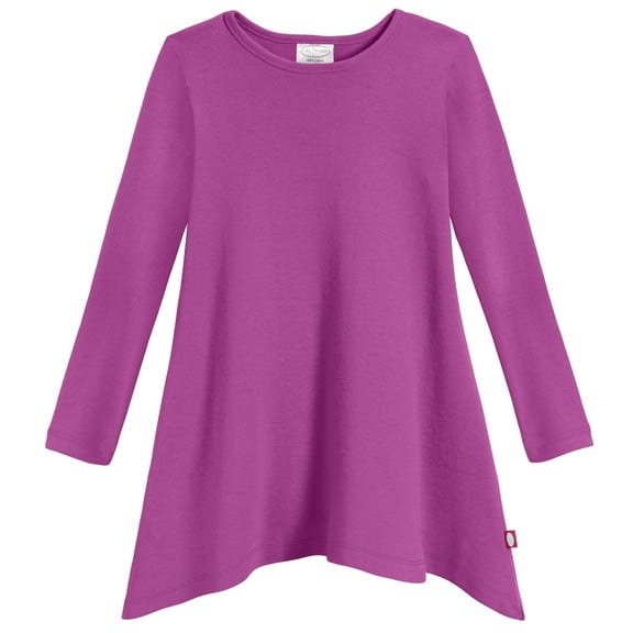 Girls Soft Cotton Jersey Long Sleeve Shark Bite Tunic | Plum