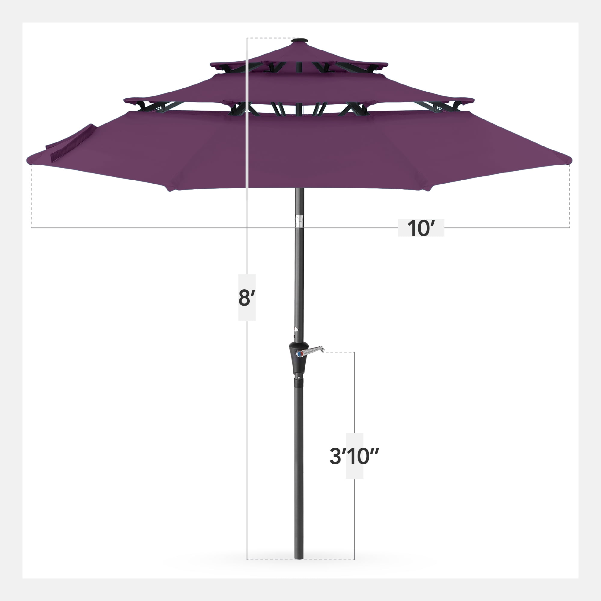 Best Choice Products 10ft 3-Tier Patio Umbrella, Market Sun Shade w/ Tilt Adjustment, Easy Crank - Amethyst Purple