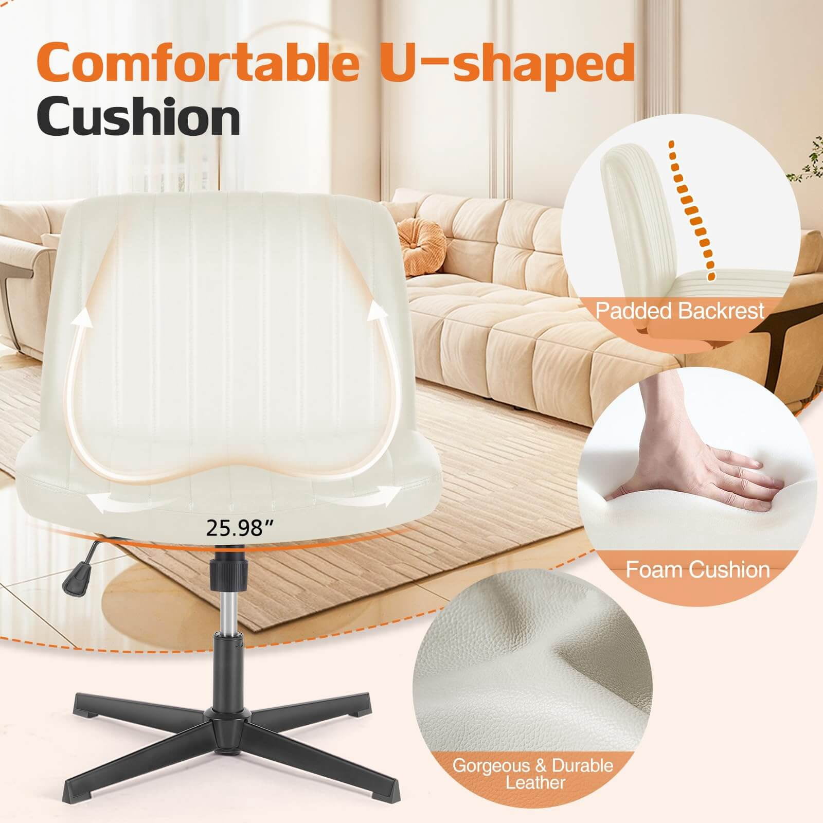 Cross-Legged Armless Swivel Chair without Wheels for Home Office