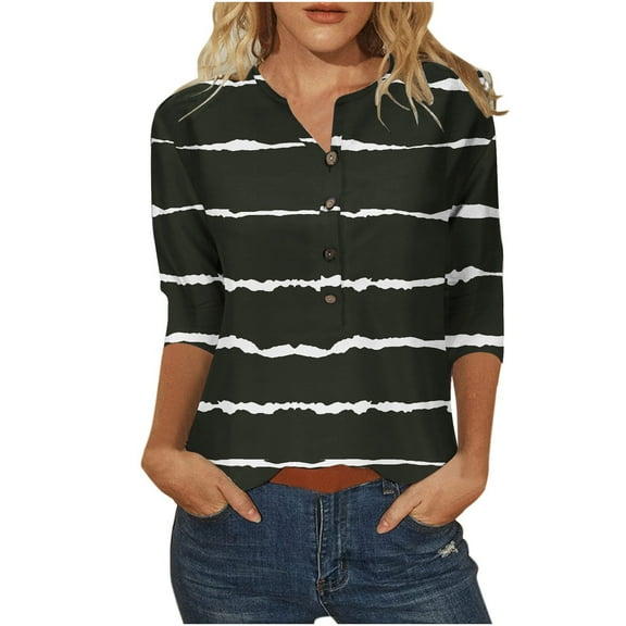 Black and Friday Deals 2023 Clearance under $5 JINMGG Short Sleeve Womens Tops Clearance Summer Women's Fashion Three Quarter Sleeve Retro Round Neck Easter Printed Loose Tops Blouse Black M