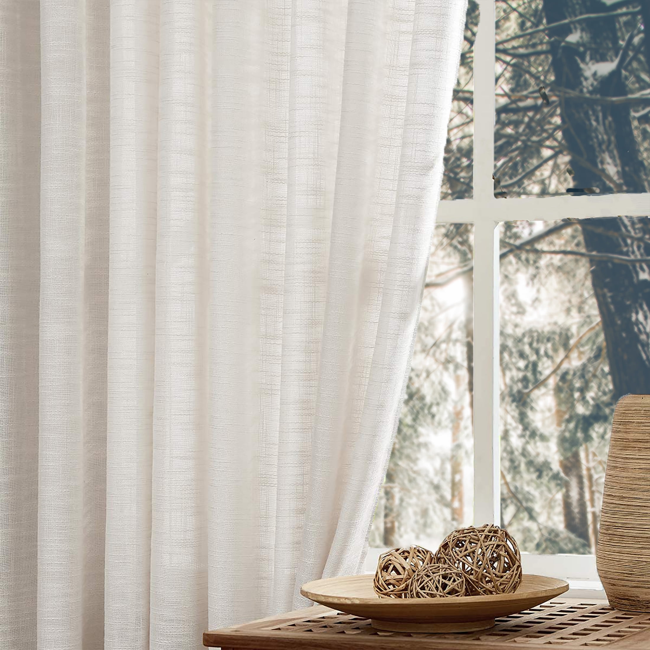 Decoultimatex Textured Beige Semi Sheer Curtains, 52" x 84" (2 Panels)