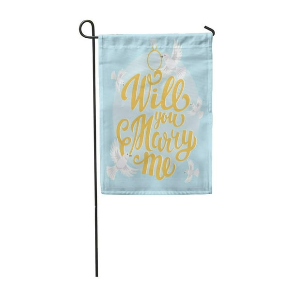 NUDECOR Bird Will You Marry Me Hand Made Lettering Calligraphy Circle Diamond Dove Garden Flag Decorative Flag House Banner 12x18 inch