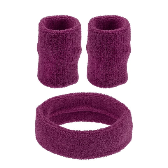 Unique Bargains 3 pcs Sports Headband Wristband Cotton Blend Sweat Absorbing Head Band Purple Red for Women