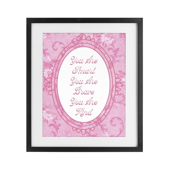 Stupell Industries Smart Brave & Kind Ornate Pink Black Framed Print Under Glass, design by Lil' Rue