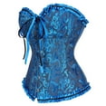 thumbnail image 5 of TEVEQ Corset Tops for Women Strapless 2025 Trendy Women's Corset Top Bustier Plus Size Women's Overbust Satin Floral Trim Women Bustier Corset Top Blue L, 5 of 5