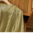 thumbnail image 5 of Lovskoo Cotton Linen Shirts for Women Button Down 3/4 Sleeve Round Neck Printed Loose Shirt Summer Tops Green, 5 of 9
