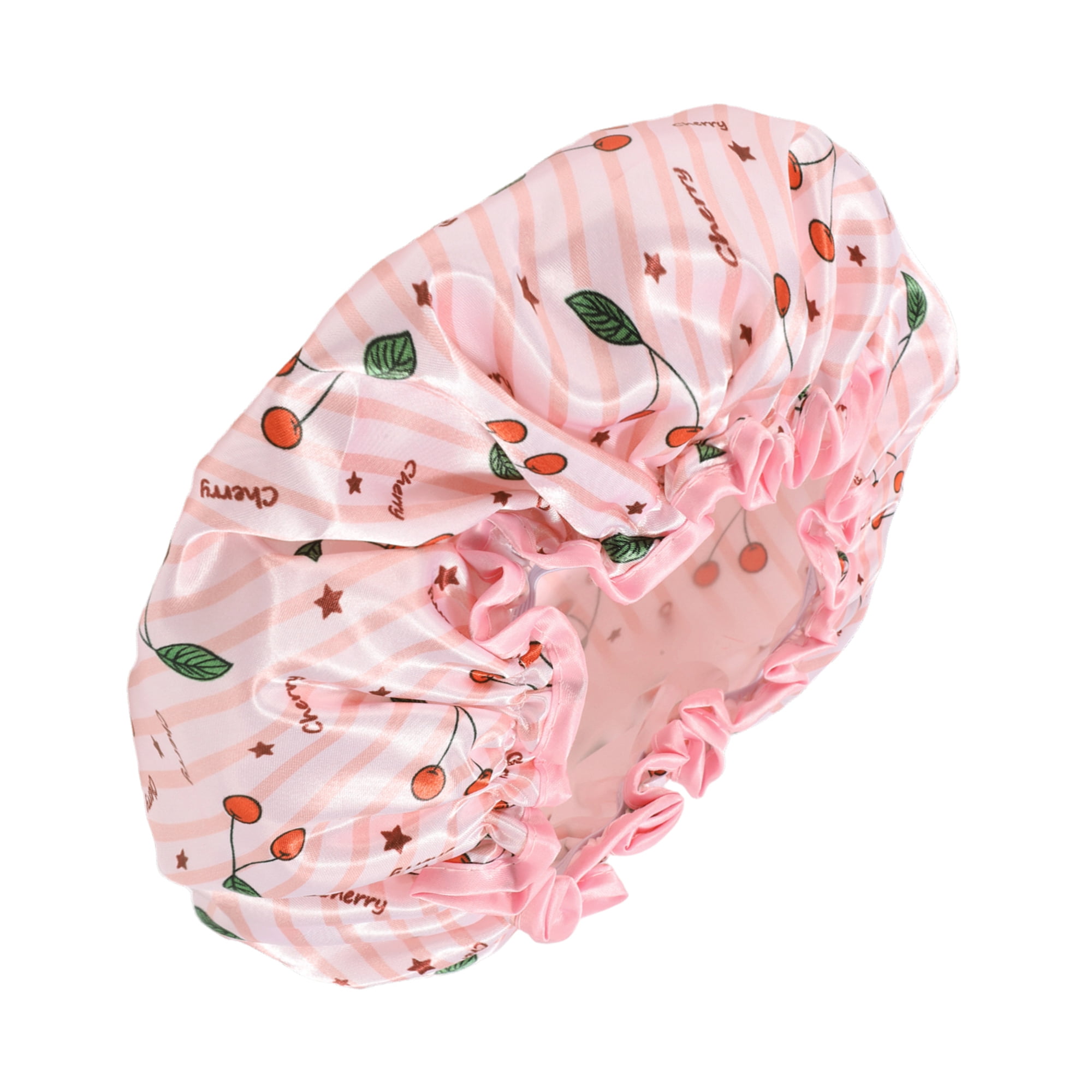 Unique Bargains Women Double Layer Small Cherry Shower Cap for Bathroom Pink