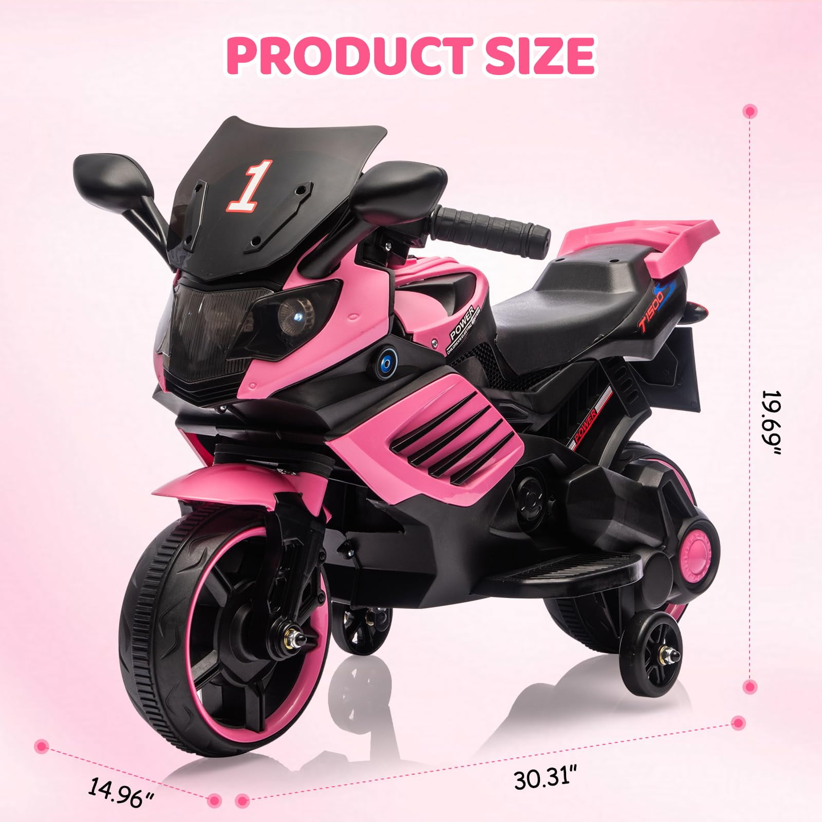 Roromall 6V Ride On Motorcycle, Battery Powered Ride On Toys w/Treaded Tires, Working Headlight, Horn, Music, Training Wheels, Stable Electric Motorcycle