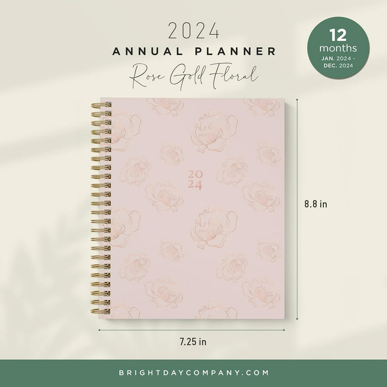 Bright Day Calendars Rose Gold Floral Planner, 2024 Weekly and