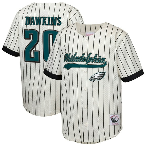 Youth Mitchell & Ness Brian Dawkins Cream Philadelphia Eagles Retired Player Name & Number Baseball Jersey