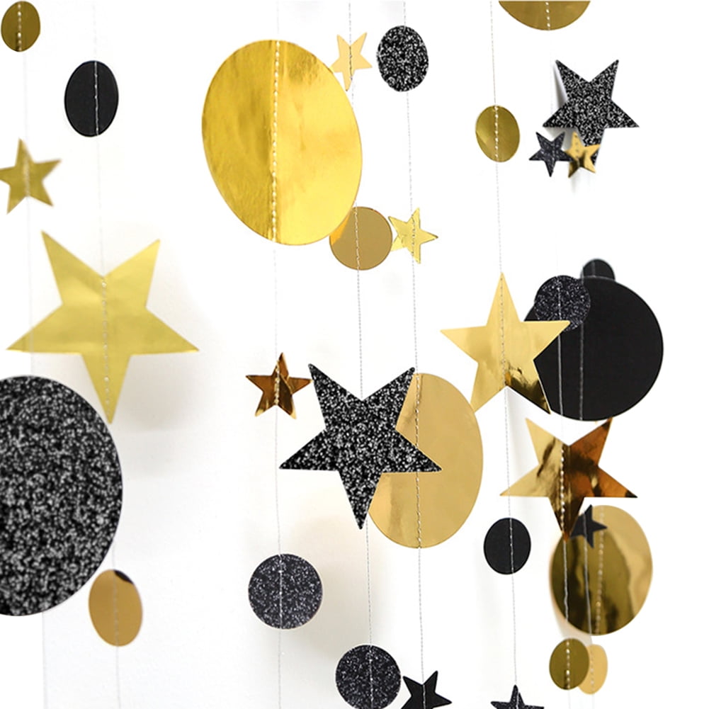 1pc About 4m Gold Back Circle Dots Garland Streamers Party Decorations  Glitter Black Hanging Streamer Banner Backdrop Wall Decor for Birthday  Wedding New Year Gruaduation