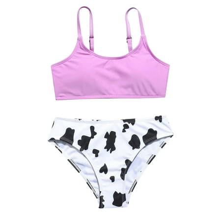 

Girls Swimsuit Toddler Girls Solid Suspender Swimwear Leopard Cotton Summer 2PCS Bikini Swimsuit Swimming Suits for Kids