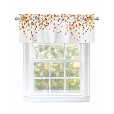 Autumn Maple Leaf Valances for Windows Rod Pocket Kitchen Valance Curtains - Soft & Washable Small Window Treatment for Living Room Bathroom Fallen Leaves 54x18inch