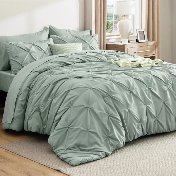 Juego de edredón extragrande Bedsure, tamaño queen, 7 piezas, color verde salvia