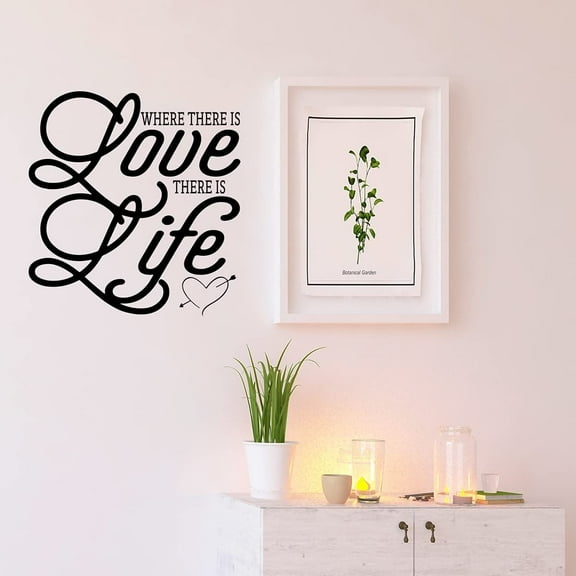 VWAQ Where There is Love There is Life Wall Decal - Family Love Quotes Wall Decor - 18"H X 16.5"W BLACK