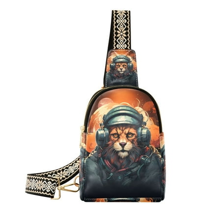 Lion Hoodie Earphones Crossbody Bags Backpack Chest Bag Shoulder Bag Waist Bag for Outdoor Travel Hiking Fitness Cycling
