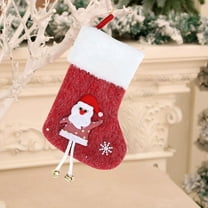 AuroraX Cute Plush Christmas Stocking with Hanging Legs Knitted Mini Christmas Stockings with Embroidered Santa Reindeer and Snowman Hanging 9" Gift Bag for Girls (Red)
