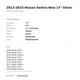 thumbnail image 5 of 2013-2015 Nissan Sentra New 17" Silver Replacement Wheel Rim, 5 of 5