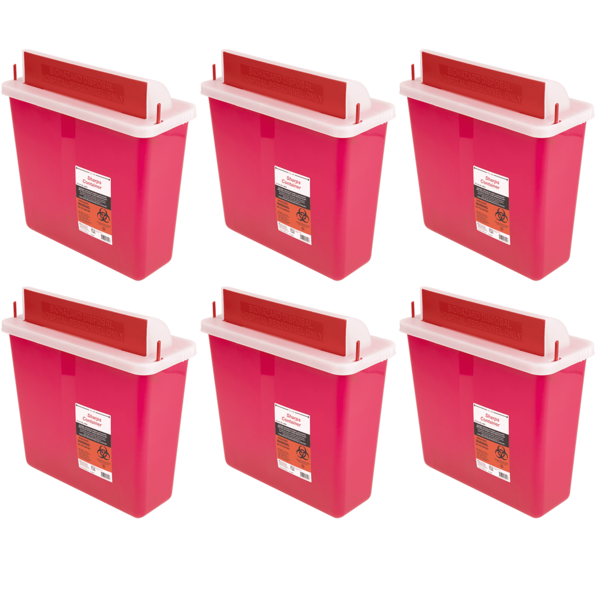 6/Pack Sharps Container 5 Quart Safely Dispose of Med Waste Items, Final Disposal Locking Lid
