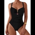 thumbnail image 1 of Traje de Baño de una Pieza para Mujer, con Control de Abdomen, Fruncido, con Recortes y Aros en U Negro XL, 1 of 7