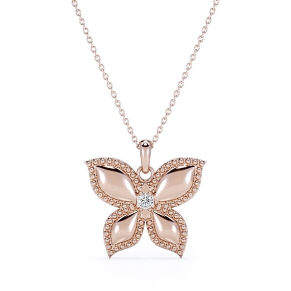 JeenMata Collar con Colgante de Mariposa Enamorada con Moissanita de Talla Brillante Redonda Bañada en Oro Rosa de 18 K sobre Plata