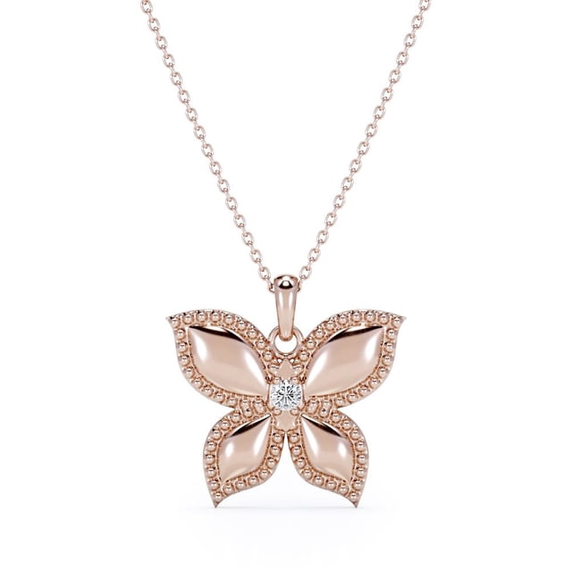 JeenMata Collar con Colgante de Mariposa Enamorada con Moissanita de Talla Brillante Redonda Bañada en Oro Rosa de 18 K sobre Plata