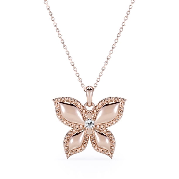 JeenMata Collar con Colgante de Mariposa Enamorada con Moissanita de Talla Brillante Redonda Bañada en Oro Rosa de 18 K sobre Plata