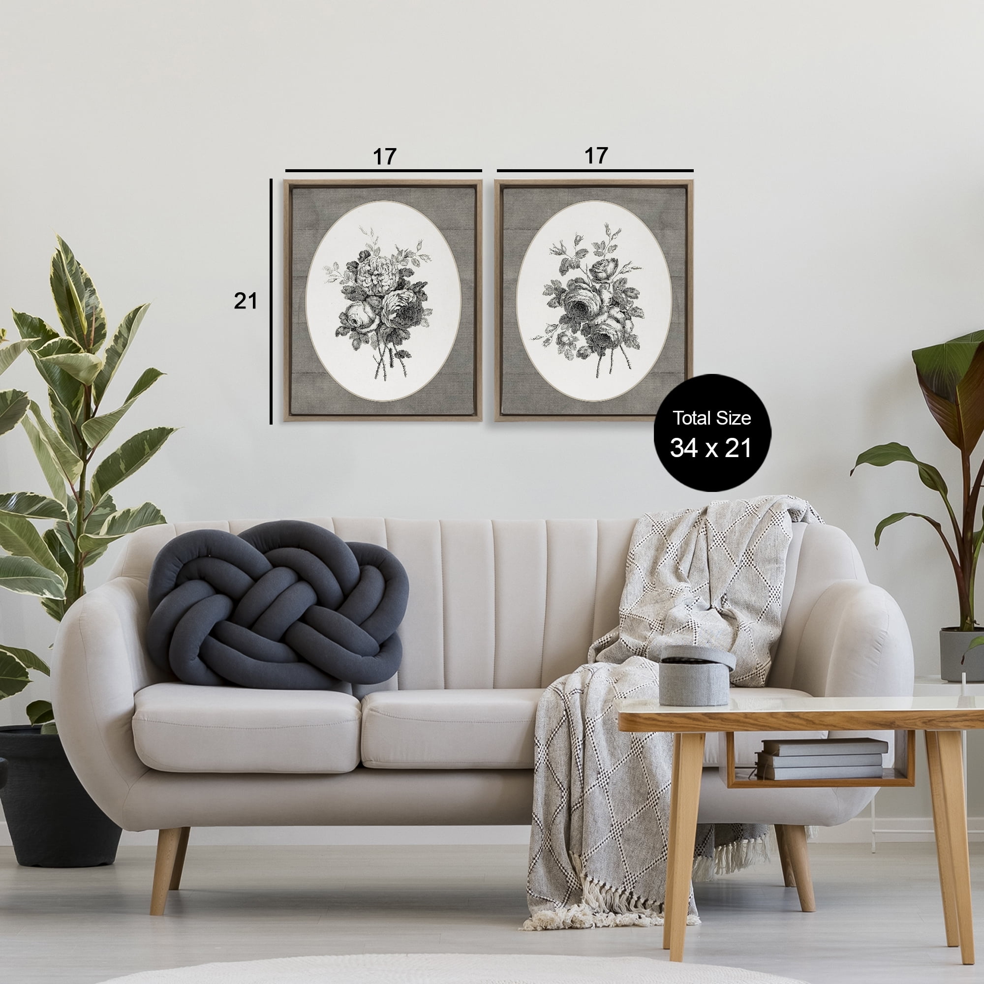 Vintage Petal Bundle Details 2 Piece Brown Framed Floater Canvas Set, design by Lettered and Lined